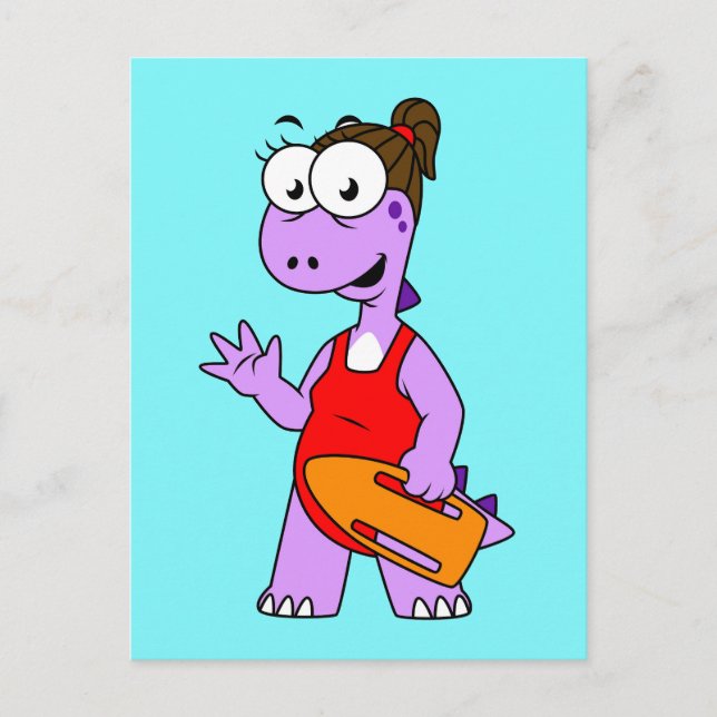 Cartão Postal Ilustração De Um Tyrannosaurus Rex Lifeguard. (Frente)
