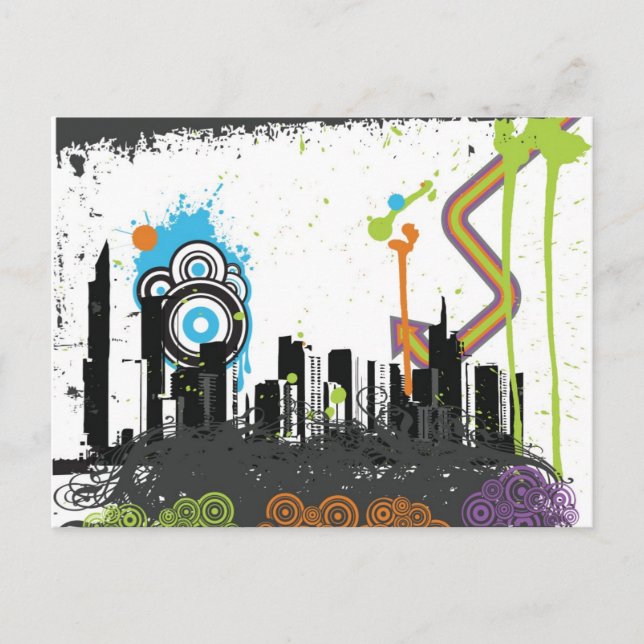Cartão Postal Ilustração de uma paisagem urbana granulada (Frente)