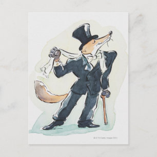 Cartão Postal Ilustração de uma raposa vestida de terno e topo