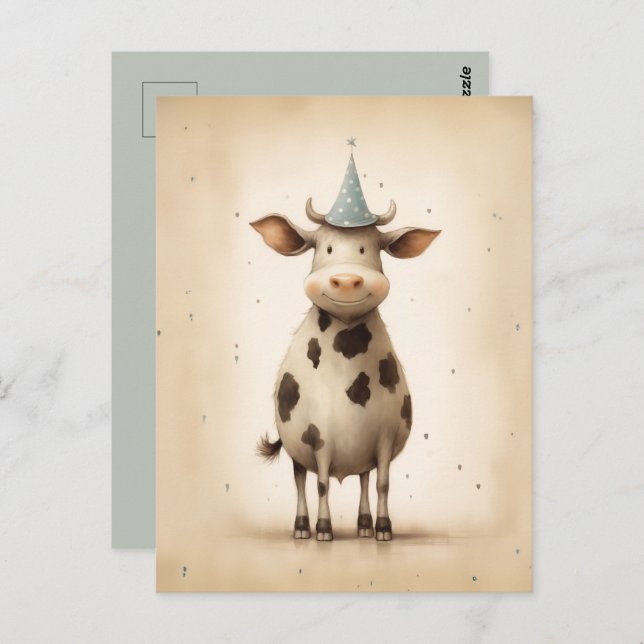 Cartão Postal Ilustração de Vaca Feliz (Frente/Verso)