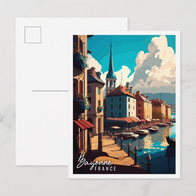 Cartão Postal Ilustração de viagem antiga da França Baiona (Frente/Verso)