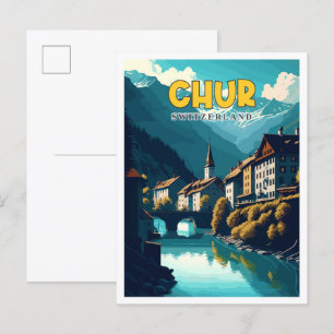 Cartão Postal Ilustração de viagem antiga de Chur Suíça