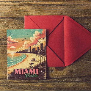 Cartão Postal Ilustração de Viagem Antiga de Miami Flórida