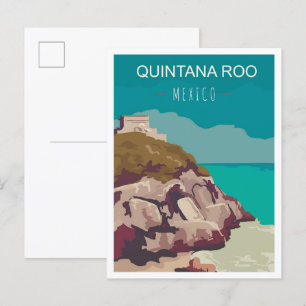 Cartão Postal Ilustração de Viagem Antiga de Quintana Roo México
