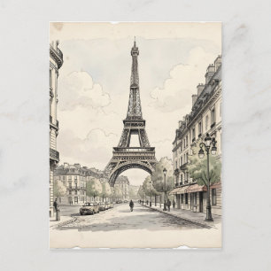 Cartão Postal Ilustração de viagem antiga e vintage de Paris