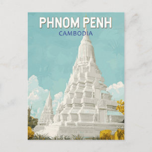 Cartão Postal Ilustração de Viagem Arte Retro Phnom Penh Camboja