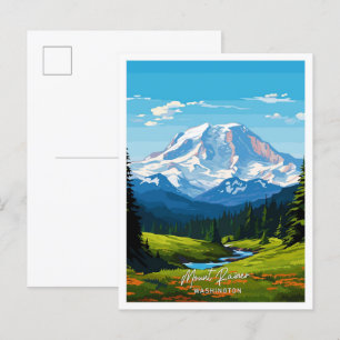 Cartão Postal Ilustração de viagem artística de Mount Rainer Was