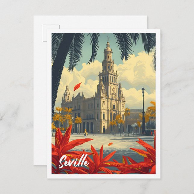 Cartão Postal Ilustração de Viagem artístico de Espanha de Sevil (Frente/Verso)