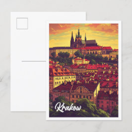 Cartão Postal Ilustração de Viagem artístico Polônia Krakow