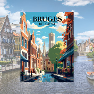 Cartão Postal Ilustração de Viagem Bruges Bélgica