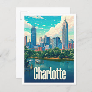 Cartão Postal Ilustração de Viagem Charlotte Carolina do Norte E