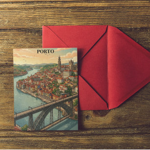 Cartão Postal Ilustração de Viagem Colorida Retro Porto Portugal
