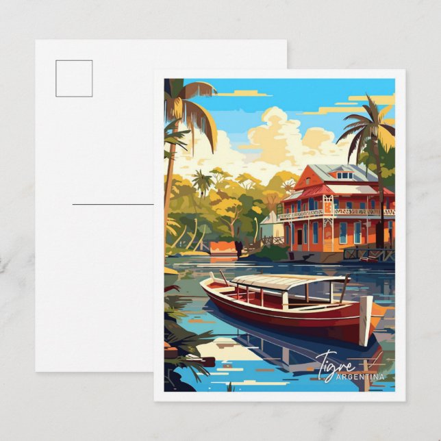 Cartão Postal Ilustração de Viagem da Argentina de Tigre (Frente/Verso)