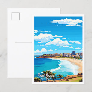 Cartão Postal Ilustração de Viagem da Austrália de Bondi Beach