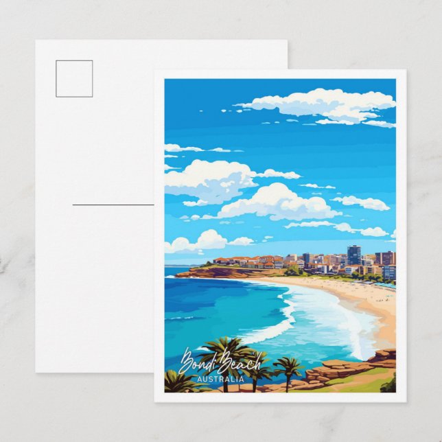 Cartão Postal Ilustração de Viagem da Austrália de Bondi Beach (Frente/Verso)