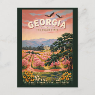 Cartão Postal Ilustração de viagem da Geórgia Arte Vintage