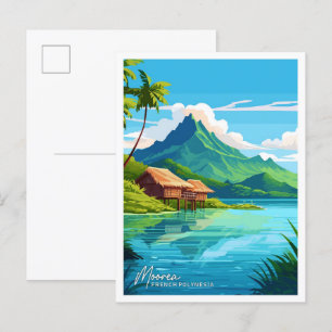 Cartão Postal Ilustração de Viagem da Polinésia Francesa Moorea