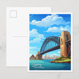Cartão Postal Ilustração de Viagem da ponte Sydney Harbor