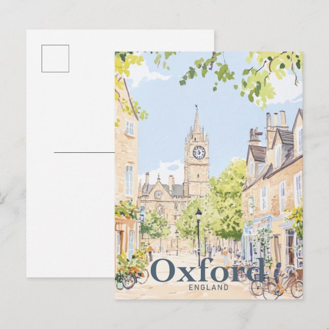 Cartão Postal Ilustração de Viagem de Aquarela de Oxford England (Frente/Verso)