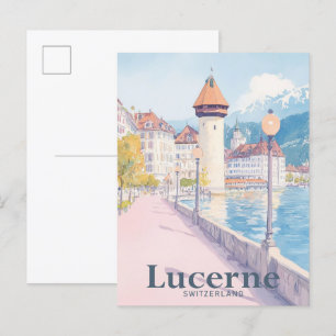 Cartão Postal Ilustração de Viagem de Aquarela de Suiça de Luzer