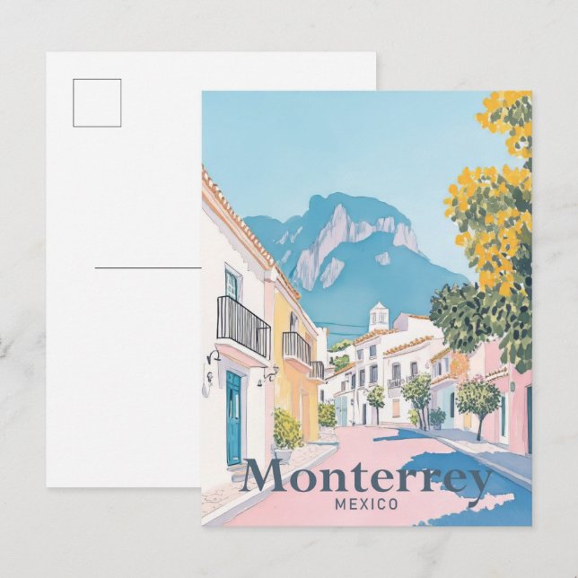 Cartão Postal Ilustração de Viagem de Aquarela do México Monterr (Frente/Verso)