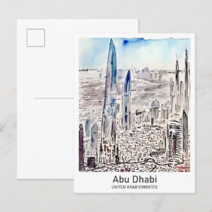 Cartão Postal Ilustração de Viagem de Arte de Aquarela Abu Dhabi