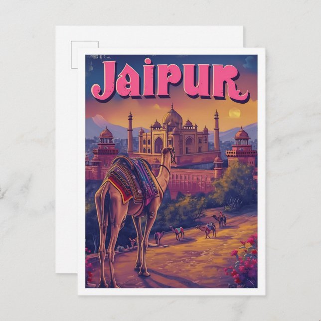 Cartão Postal Ilustração de Viagem de Arte de Jaipur India (Frente/Verso)