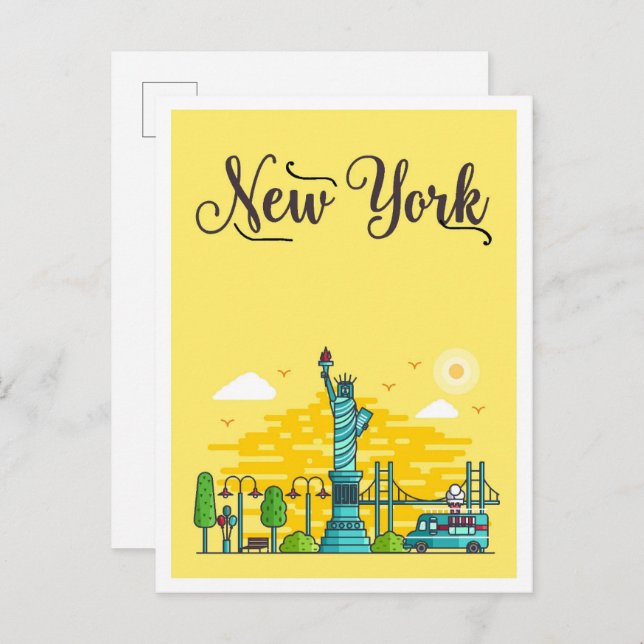 Cartão Postal Ilustração de Viagem de Arte de Nova York USA (Frente/Verso)