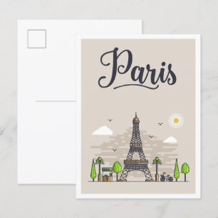 Cartão Postal Ilustração de Viagem de Arte de Paris France