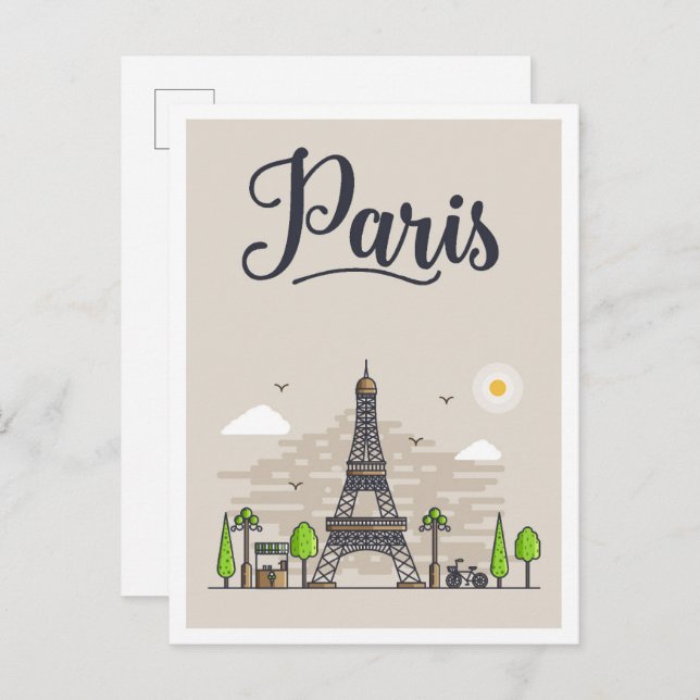 Cartão Postal Ilustração de Viagem de Arte de Paris France (Frente/Verso)
