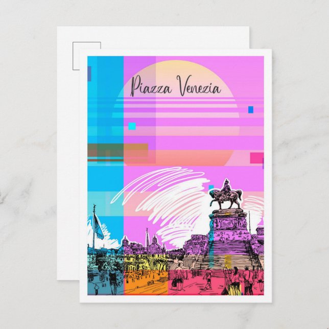 Cartão Postal Ilustração de Viagem de Arte de Piazza Venezia (Frente/Verso)
