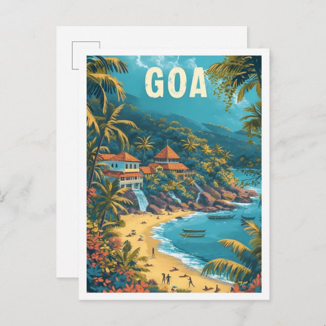 Cartão Postal Ilustração de Viagem de Arte de Pintura em Goa Bea (Frente/Verso)