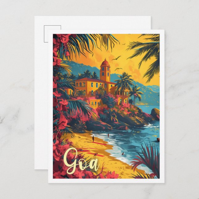 Cartão Postal Ilustração de Viagem de Arte de Pintura em Goa Bea (Frente/Verso)