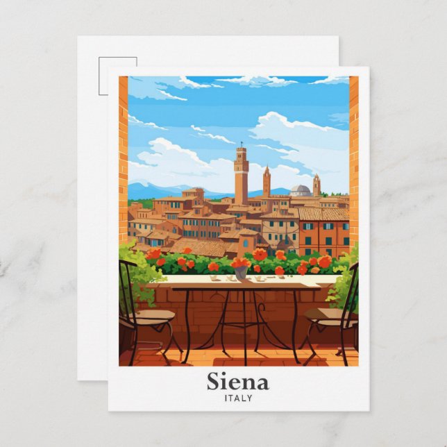 Cartão Postal Ilustração de Viagem de Arte de Siena Itália (Frente/Verso)