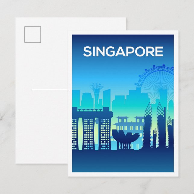 Cartão Postal Ilustração de Viagem de Arte de Singapura (Frente/Verso)