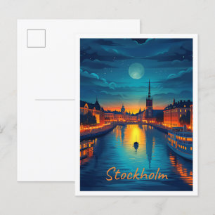 Cartão Postal Ilustração de Viagem de Arte de Suecia em Estocolm