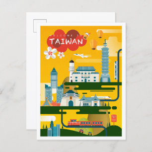 Cartão Postal Ilustração de Viagem de Arte de Taiwan