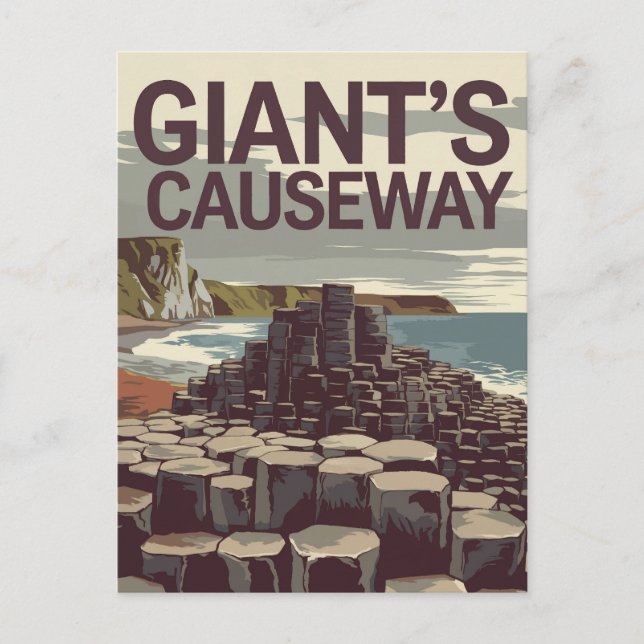 Cartão Postal Ilustração de Viagem de Arte do Giant's Causeway I (Frente)