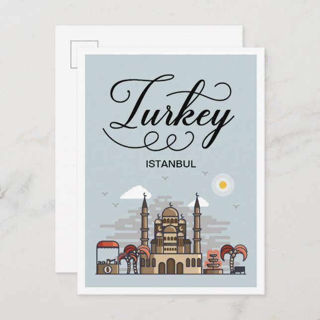 Cartão Postal Ilustração de Viagem de Arte em Istambul na Turqui (Frente/Verso)