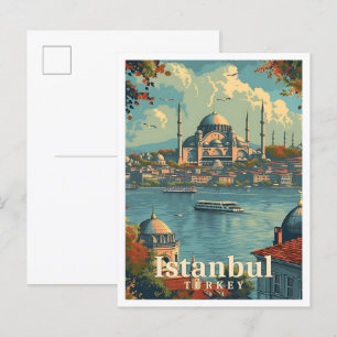 Cartão Postal Ilustração de Viagem de Arte em Istambul Turquia