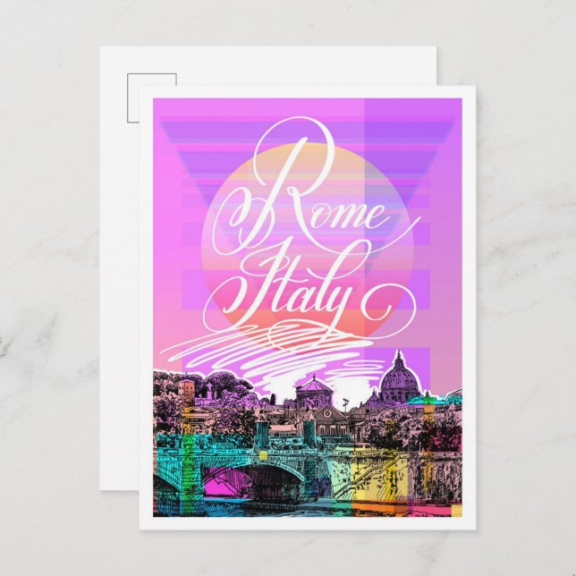Cartão Postal Ilustração de Viagem de Arte em Roma Itália (Frente/Verso)