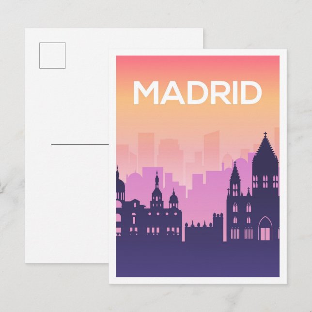 Cartão Postal Ilustração de Viagem de Arte Espanha Madrid (Frente/Verso)