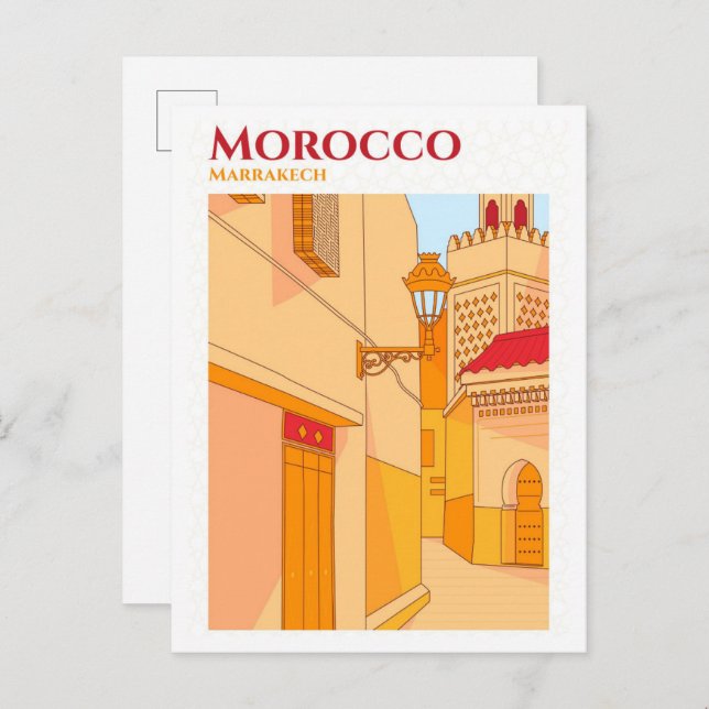 Cartão Postal Ilustração de Viagem de Arte Marraquexe Marrocos (Frente/Verso)