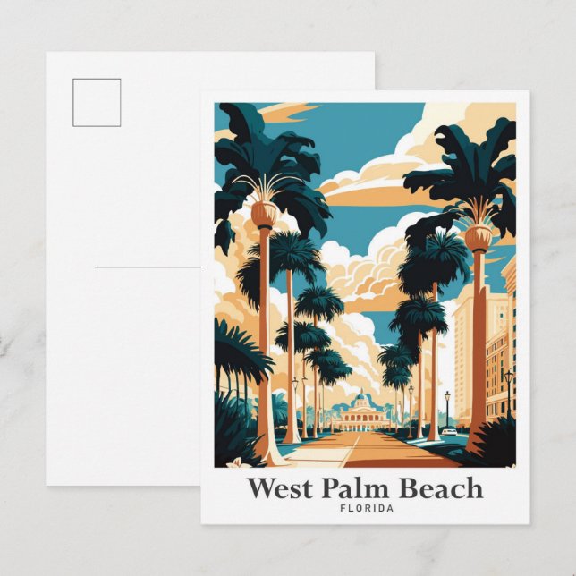 Cartão Postal Ilustração de Viagem de Arte na Flórida de Palm, W (Frente/Verso)