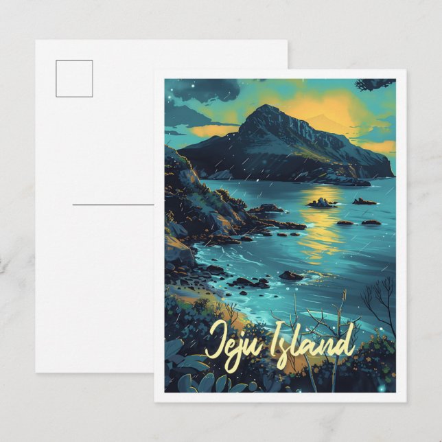 Cartão Postal Ilustração de Viagem de Arte na Ilha de Jeju na Co (Frente/Verso)