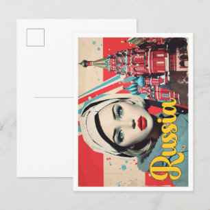 Cartão Postal Ilustração de Viagem de Arte Pop da Rússia em Mosc