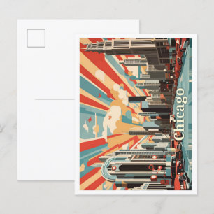Cartão Postal Ilustração de Viagem de Arte Pop de Chicago Illino
