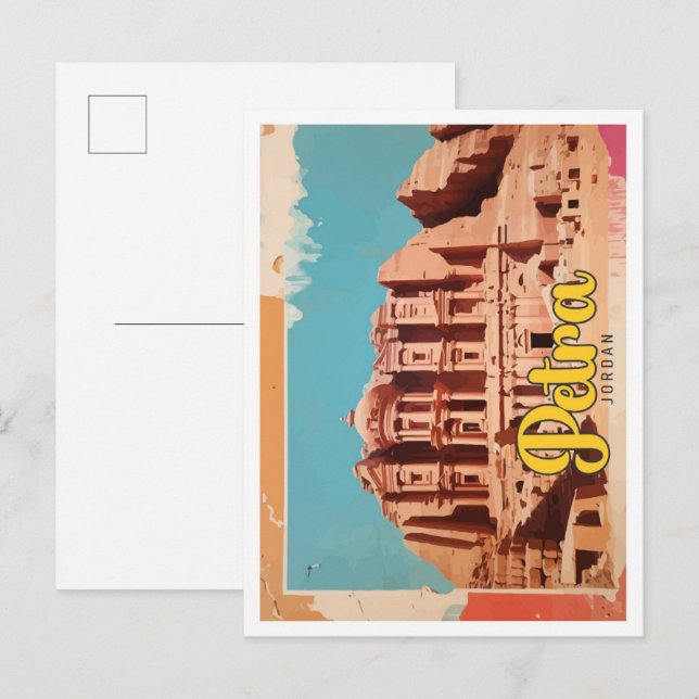 Cartão Postal Ilustração de Viagem de arte Pop Petra Jordan (Frente/Verso)