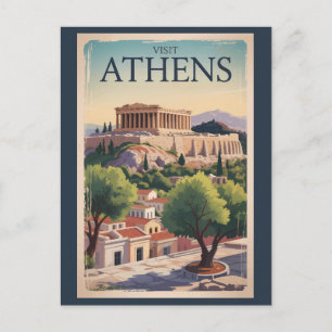 Cartão Postal Ilustração de viagem de arte vintage Atenas Grécia
