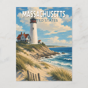 Cartão Postal Ilustração de Viagem de Arte Vintage de Massachuse
